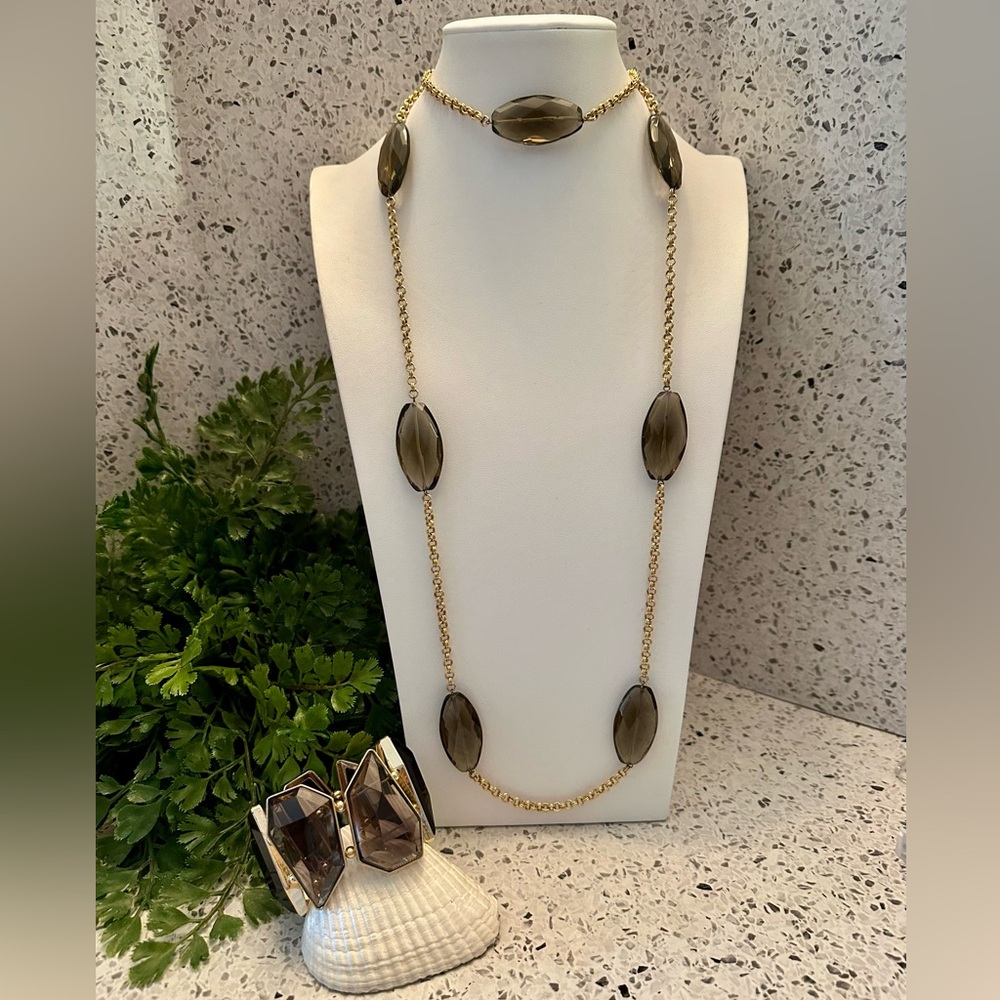 Sogoli smoky brown necklace and smoky gem bracelet